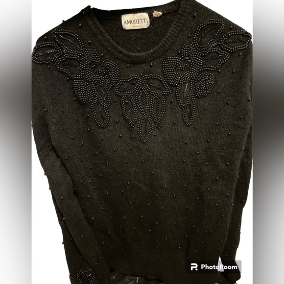 Vintage Amoretti Wool Black Beaded Sweater - Picture 2 of 11